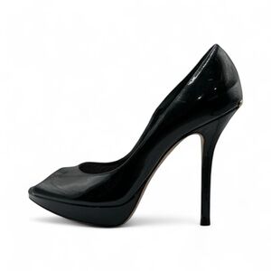 Christian DIOR black high heels Elegant Black Peep-Toe 
patent leather
